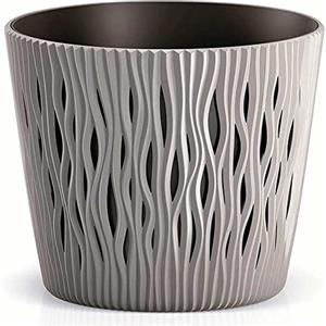 BAKAJI Fioriera con Vaso Estraibile Portavaso Decorativo in Plastica Diametro 16cm Design Moderno con Decorazione a Intarsio per Fiori e Piante Arredamento Decorazione Casa Giardino Esterno (Grigio)