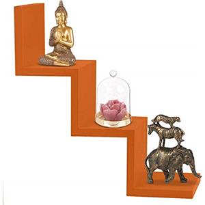 BAKAJI Libreria Mensole da Parete Moderna Design Zig Zag Mensola Scaffale in Legno Melaminico Dimensione 59 x 12 x 12 cm (Arancione)