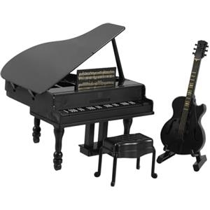 FUNOMOCYA Miniature Strumenti Musicali in Pianoforte Nero e Chitarra Modellini Decorativi per Casa delle Bambole e Collezionisti Dettagli Curati per Appassionati di Musica