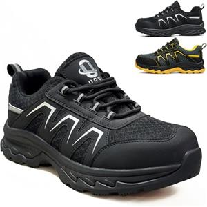 UOQC Scarpe Antinfortunistiche Uomo S1P ESD Antistatiche con Punta in Acciaio Scarpe da Lavoro Donna EN ISO 20345, SR Antiscivolo,Leggere,Traspiranti,Comode Nero 46EU