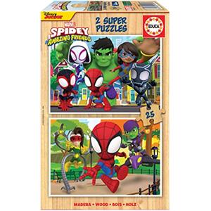 Educa - Puzzle Legno Spidey e i suoi Fantastici Amici | 2x25 pezzi Puzzle Legno | Spiderman Marvel | dai 3 anni (19289)