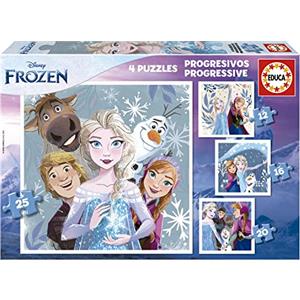 Educa - Puzzle Frozen | 4in1 Puzzle Progressivo 12/16/20/25 pezzi | Elsa, Anna, Disney Frozen | dai 3 anni (19735)
