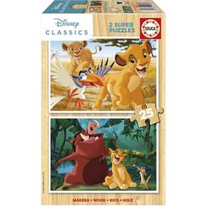 Educa - Puzzle Legno Il Re Leone | 2x25 pezzi Puzzle Legno | Simba, Disney Legno | dai 4 anni (19960)