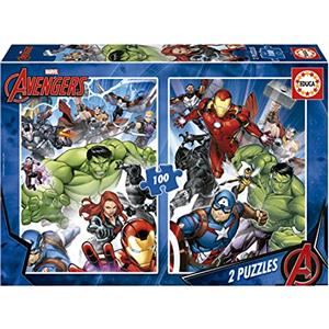 Educa - Puzzle Marvel Avengers | 2x100 pezzi Puzzle Set | Hulk, Iron Man, Marvel Supereroi | dai 6 anni (19679)