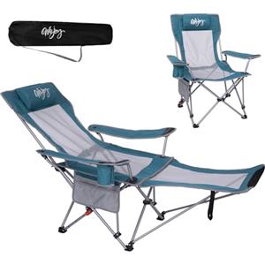 #WEJOY Sedia da campeggio pieghevole 2 in 1, 180 kg, con poggiapiedi, sedia da spiaggia con schienale regolabile in 4 posizioni, sedia a sdraio, sedia a sdraio con supporto per bevande, sedia da