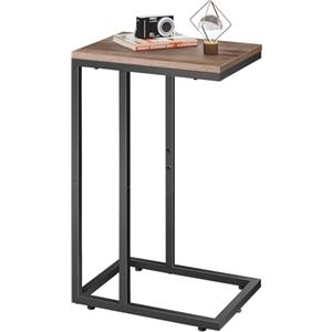 WLIVE Tavolino da Divano e Salotto, Tavolino a C, Comodino per Camera da Letto con Struttura in Metallo, Tavolo Laterale Salvaspazio per Soggiorno, Marrone Retro