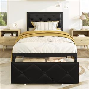 Vendricasa Struttura Letto Singolo, 90 x 200 cm, con stazione di ricarica e testa imbottita, struttura per letto con cestino, ruote in metallo, capacità di peso 300 kg