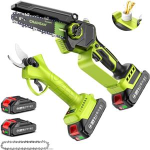 Supstable Mini Motosega a Batteria 6 Pollici & Forbici Potatura a Batteria 33 mm, 2-in-1 Kit Motosega e Forbici con 2×2000 mAh Batterie, Motore Brushless, Ideale per Taglio di Tronchi e Rami