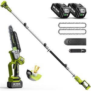 Supstable Mini Motosega a Batteria Telescopica 8000 mAh, 8 Pollici Motoseghe con Asta 4,8m, Potacorte Elettrico Brushless con Manico Telescopico, Velocità Catena 10m/s, Sega per il Taglio del Giardini