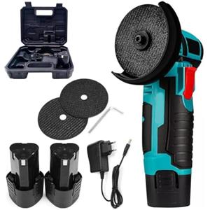 STAKMANN Smerigliatrice Angolare 19500 Giri/Min con 2 Batterie 12V, Valigetta Trasporto, 2 Dischetti Lamellari Abrasivi da 3" e Caricabatterie, Impugnatura Ergonomica, Ideale per Fai da Te, Bricolage, Lavoro