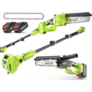 Supstable Motosega a Batteria Telescopica & Mini Motosega 8 Pollici, Dual 4000mAh, Potatura Elettrico con Asta Telescopico 4,8m, Velocità Catena 10m/s, Mini Sega Brushless per il Taglio del Giardini