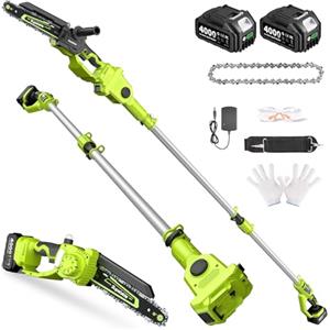 Supstable Potatore Telescopico a Batteria 2 in 1, 8 Pollici Mini Motosega Telescopica con 2×4000 mAh, Motore Brushless con Lubrificazione Automatica, Portata fino a 4,8m per Potatura Alberi e Giardino