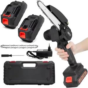 BAKAJI Mini Motosega a Batteria Portatile Sega a Batteria per potatura con Caricatore veloce + 2 Batterie Maneggevole Potatura Senza Filo Taglio Legno Rami, Doppia Batteria 2 x 21V