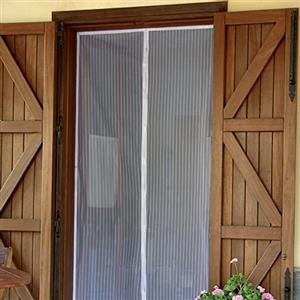 BAKAJI Zanzariera Magnetica per Porte Universale 90 x 210 cm con Magneti per Chiusura Automatica Semplice, Tenda per Porte Anti-Insetti, Mosche, Api, Resistente Alte e Basse Temperature (Bianco)