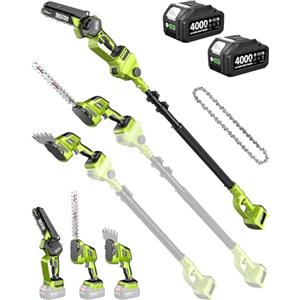 Supstable Set da Giardinaggio 6 in 1 a Batteria: Mini Motosega & Tagliasiepi, Potatore Telescopico con 8000mAh Batterie, Raggiunge fino a 4,57 m, Ideale per la cura degli alberi e il taglio del legno