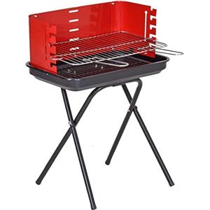 BAKAJI Barbecue a Carbonella in Acciaio, BBQ Braciere Portatile, Grill da Giardino Ideale per Campeggio, Balcone, Esterni, Struttura Stabile e Resistente, Gambe Pieghevoli Salvaspazio, 70 x 37 x 51 cm