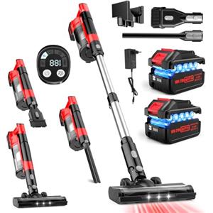 reffmov 60KPa Aspirapolvere Senza Fili,700W/70Mins Scopa Elettrica Senza Fili con 2*4,0Ah Batterie Rimovibile,Anti-Groviglio,LED Touchscreen,Aspirapolvere Senza Fili Potente Per Pavimenti/Tappeti/Peli Animali
