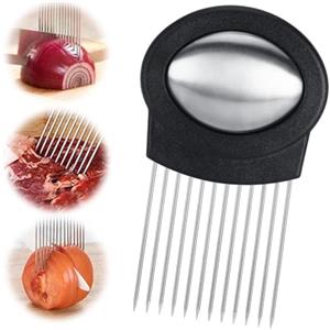 Zikenis Porta fette di cipolla in acciaio inox,Forchetta Affettare per Cipolle, Multifunzionale Per Fette Di Cipolla Strumenti,Utensile Ausiliario per il Taglio di Verdura e Futta (Nero)