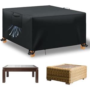 WUAYAMI Copertura Tavolo Esterno Impermeabile,Panno 420D Oxford Impermeabile Copertura,Tavoli e Sedie da Cortile Raggi UV, Quadrato Resistente Allo Strappo Copertura Tavolo (Nero, 125x125x74cm)