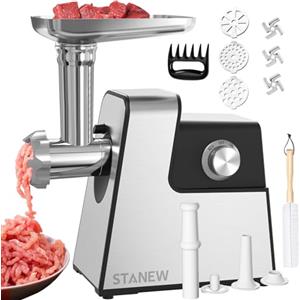 STANEW Tritacarne Elettrico 4 in 1, Motore 3500W Max ，con 3 piastre in Acciaio Inox e 3 lame, con Accessori 1 Insaccati e 1 Kebbe，Tritacarne Elettrico Profesionale per una macinazione rapida e fine
