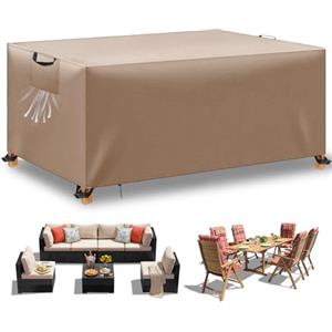 WUAYAMI Copertura Tavolo Esterno Impermeabile,Panno 420D Oxford Impermeabile Copertura,Tavoli e Sedie da Cortile Raggi UV, Quadrato Resistente Allo Strappo Copertura Tavolo (Kaki, 150x90x75cm)