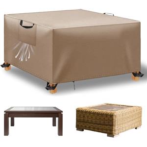WUAYAMI Copertura Tavolo Esterno Impermeabile,Panno 420D Oxford Impermeabile Copertura,Tavoli e Sedie da Cortile Raggi UV, Quadrato Resistente Allo Strappo Copertura Tavolo (Kaki, 125x125x74cm)