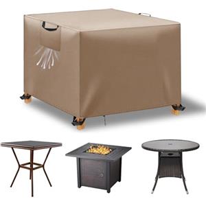 WUAYAMI Copertura Tavolo Esterno Impermeabile,Panno 420D Oxford Impermeabile Copertura,Tavoli e Sedie da Cortile Raggi UV, Quadrato Resistente Allo Strappo Copertura Tavolo (Kaki, 70x70x70cm)