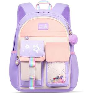 Aucuu Zaino Bambina Scuola Elementare, Zainetti per Bambini, Zaini Scuole Media, Zainetto per Ragazze Grande Capacità, Leggero Elementare Zaino Multi Scomparto per Viaggi Campeggio, Viola