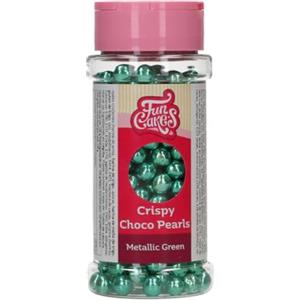 FunCakes Crispy Choco Pearls - Metallic Green, Verde - Decorazioni di Cioccolato Commestibili, Ottime per Decorare Torte, Cupcake, Biscotti e Pasticcini - Decorazione di Torte e Cupcake - 60 g