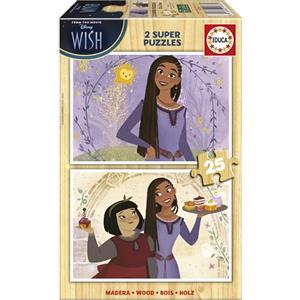 Educa - Puzzle Legno Disney Wish | 2x25 pezzi Puzzle Legno | Asha Disney Wish, Legno | dai 3 anni (19738)