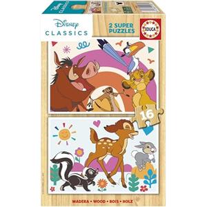 Educa - Puzzle Legno Animali Disney | 2x16 pezzi Puzzle Legno | Disney Animali, Legno Bambini | dai 3 anni (19981)