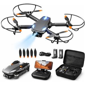 HURSVIE Drone con Telecamera 1080P, RC Quadcopter Pieghevole Drone per Bambini & Adulti, Motore Brushless, Decollo e Atterraggio Unico Tasto, 2 Batterie, Regalo di Gioco per Ragazzi e Ragazze (Black)