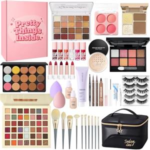 Muiefe Set Trucchi Donna, Kit Make Up Completo, Tutto in Uno Trousse Trucchi con Palette Ombretto Paletta Correttivi Contouring Fondotinta Mascara Gloss Labbra Liner Occhi Matite Ssopracciglia Borsa Trucco