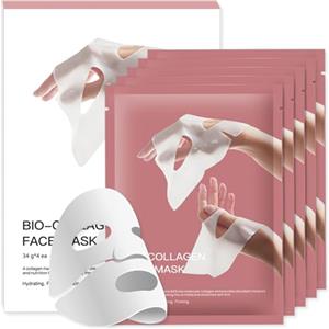 Reatowrol Maschera Viso Al Collagene, Bio Collagen Face Mask, Maschere Notturna Idratante, Idratare e Rassodare la Pelle, Minimizzare i Pori e Anti Wrinkle Lifting, Migliora l'Elasticità, 5 Pezzi