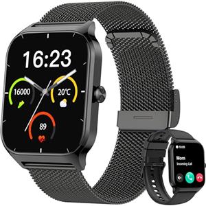 Popglory Smartwatch Uomo Donna, 1.85" Orologio Chiamate, Assistente AI, 100+ modalità Sportive Fitness Watch, Frequenza Cardiaca/SpO2/Pressione Sanguigna/Sonno/Stress, Regalo Android iOS (2 Cinturini)