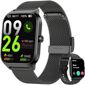 Popglory Smartwatch Uomo Donna, 1.85" Orologio Chiamate, Assistente AI, 100+ modalità Sportive Fitness Watch, Frequenza Cardiaca/SpO2/Pressione Sanguigna/Sonno/Stress, Regalo Android iOS (2 Cinturini)