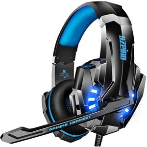 Ozeino Cuffie Gaming con Microfono per PS4 PS5 PC Xbox One, Cuffie con 50MM Driver, Microfono Cancellazione Rumore, Comode Cuffie di Grandi Dimensioni (Blu)