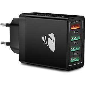 Aioneus Caricatore USB,4Porto Presa USB 40W QC3.0 Alimentatore USB Caricabatterie Cellulare Rapido Caricatore Multiplo Per iPhone serie 6-17,iPad,Spinotto Muro Adattatore Carica Samsung Veloce 3.1A Spina USBA