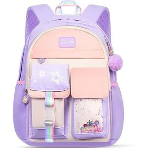 Aucuu Zaino Bambina Scuola Elementare, Zainetti per Bambini, Zaini Scuole Media, Zainetto per Ragazze Grande Capacità, Leggero Elementare Zaino Multi Scomparto per Viaggi Campeggio, Viola
