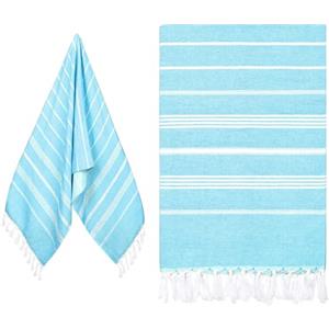 Eucomir Fouta Telo Mare Grande 90 * 180CM,Asciugamano da Spiaggia,Teli Mare Spiaggia Antisabbia Leggero frange,Super Assorbente e Asciugatura Rapida,Telo da Bagno Lo Piscina/Viaggi/Campeggio,Azzurro