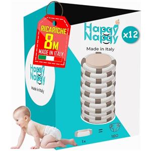 My Happy Nappy 12 Ricariche -【Compatibili con Tommee Tippee Sangenic Tec, Simplee Sangenic e Twist & Click】- Super Ricariche da 8 Metri - Trattamento Anti-Odore EVOH Efficace a 7 Strati