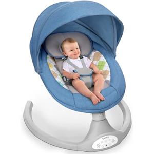 Bioby Sdraietta Neonati, Dondolo Neonati Elettrico con 5 Ampiezza di Dondolio, Telecomando, Bluetooth e Cintura a 5 Punti, Altalena Elettrica per Bambini da 2 a 9 kg, 0 a 10 Mesi (Blu)