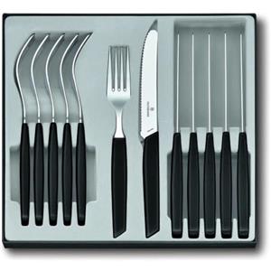 Victorinox Modern Set di posate per 6 persone, 12 pezzi, incl. coltelli affilati e seghettati, manici in plastica, nero