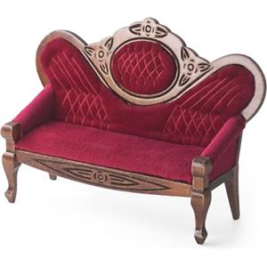Odoria Casa delle Bambole Chaise Longue: 1/12 Scala Miniatura Divano Rosso per Ufficio Soggiorno e Salotto Vittoriano Vintage - Mini Divanetto Sedia di Lusso Mobili Legno