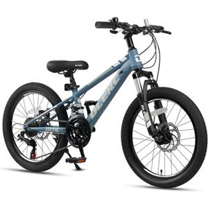 Glerc Skyline Bambini Mountain Bike per Ragazzi Ragazze 20 Pollici Bicicletta per 6 7 8 9 10 11 12 Anni Adolescenti 21 Marce Bicicletta con Sospensioni Anteriori, Blu