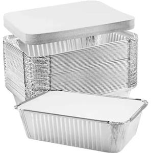 OUTIHOME Vassoio in alluminio con coperchio in cartone da 700 ml, confezione da 50 pezzi, contenitore per alimenti usa e getta, adatto per cottura al forno, barbecue, congelamento, conservazione