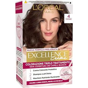 L'Oréal Paris Excellence Colorazione Permanente Triplo Trattamento 4 Castano - 100% Copertura Capelli Bianchi e Idratazione Avanzata