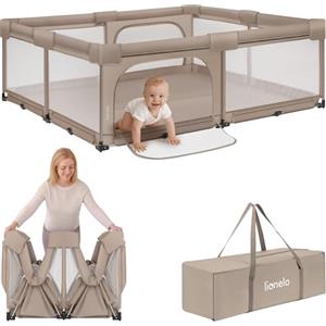 Lionelo FLORENCE XL EASY FOLD Box per Bambini XL 180 x 200cm per Gioco Pieghevole Recinto Bambini Sicuro Pronto all'Uso Senza Montaggio, Lati in Rete, 2 Ingressi con Zip (Beige XL, 180 x 200 x 68 cm)