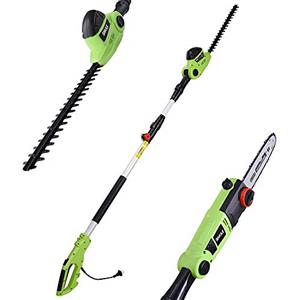 BAKAJI Tagliasiepi Telescopico Elettrico con Asta Estensibile, Taglia Siepi Lama 41 cm con Inclinazione, Lama Regolabile Manutenzione Giardino Tagliabordi Decespugliatore (700W con Motosega 2in1)