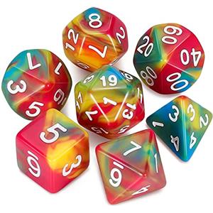 QMAY DND Dice Polyhedral Dice Set - 7 pezzi per Dungeon and Dragons MTG RPG D&D D20, D12, D10, D%, D8, D6, D4 (colori arcobaleno)